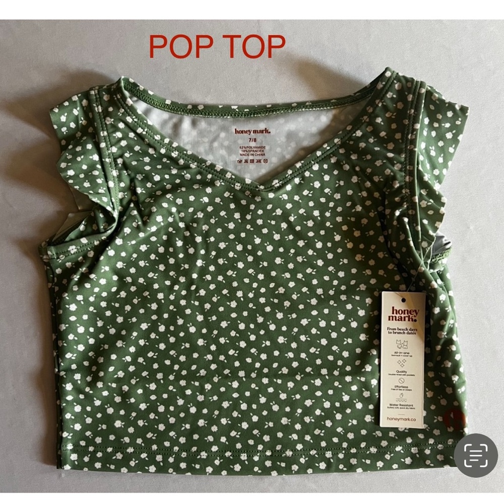 HONEY MARK Kids Pop Top -Sage Green with white daisies - NWT-multiple sizes